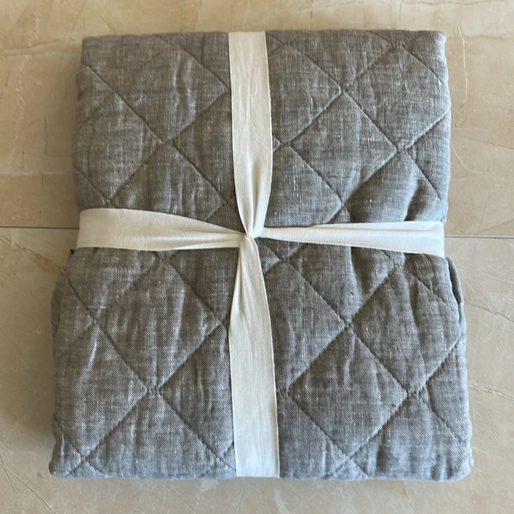Pottery Barn Belgian Flax Linen Diamond Sham King Flagstone, NWT
